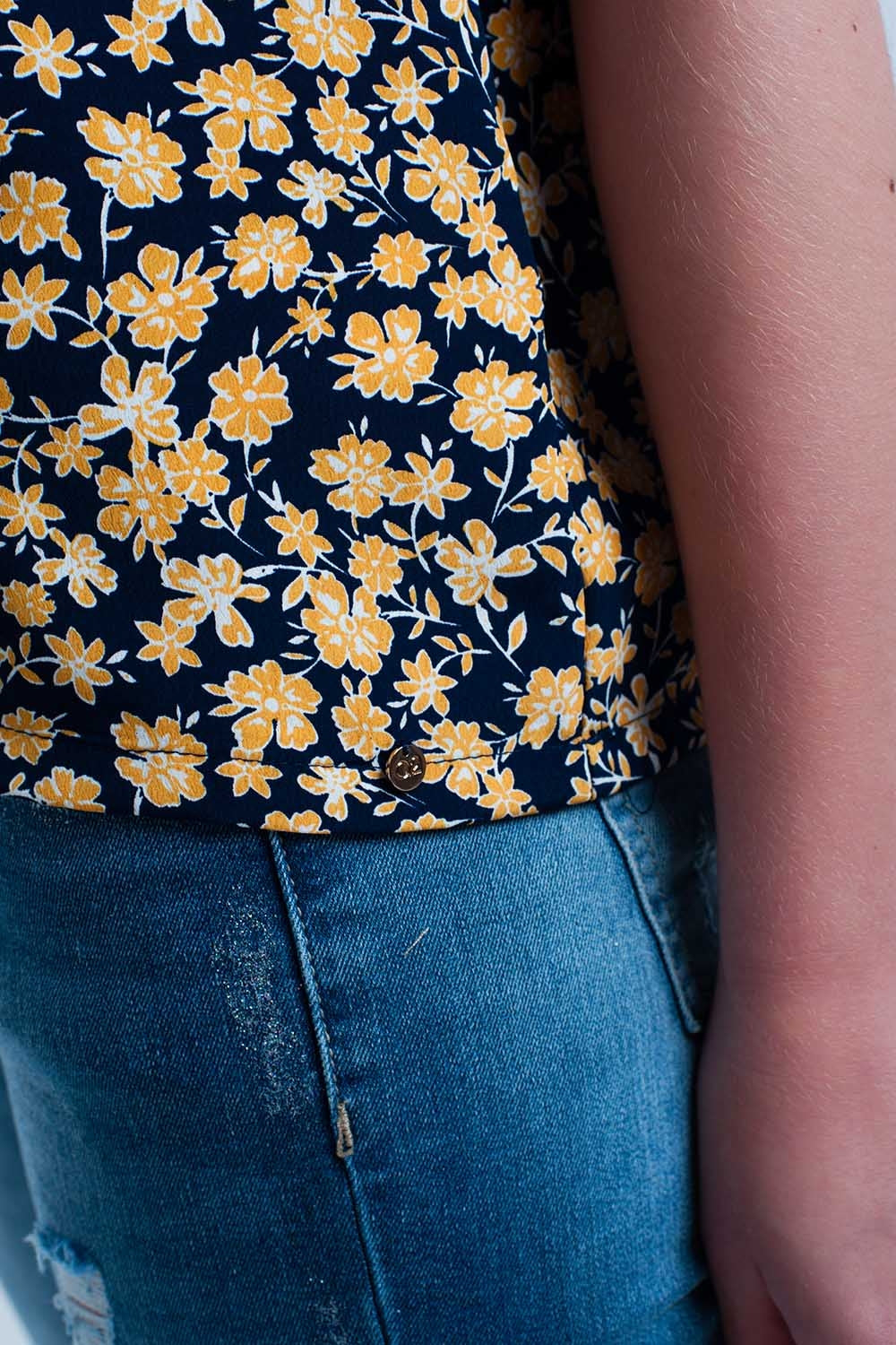 Chemise avec impression de fleurs jaunes