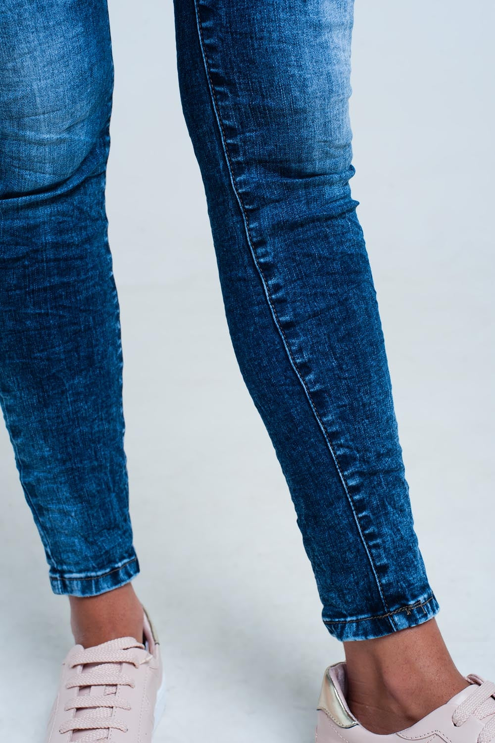 Jean skinny taille haute Délavage bleu vif