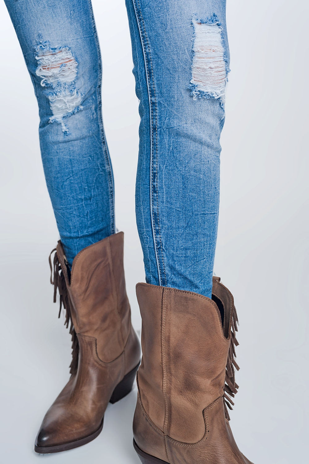 Jean super skinny à grosses déchirures bleu vintage
