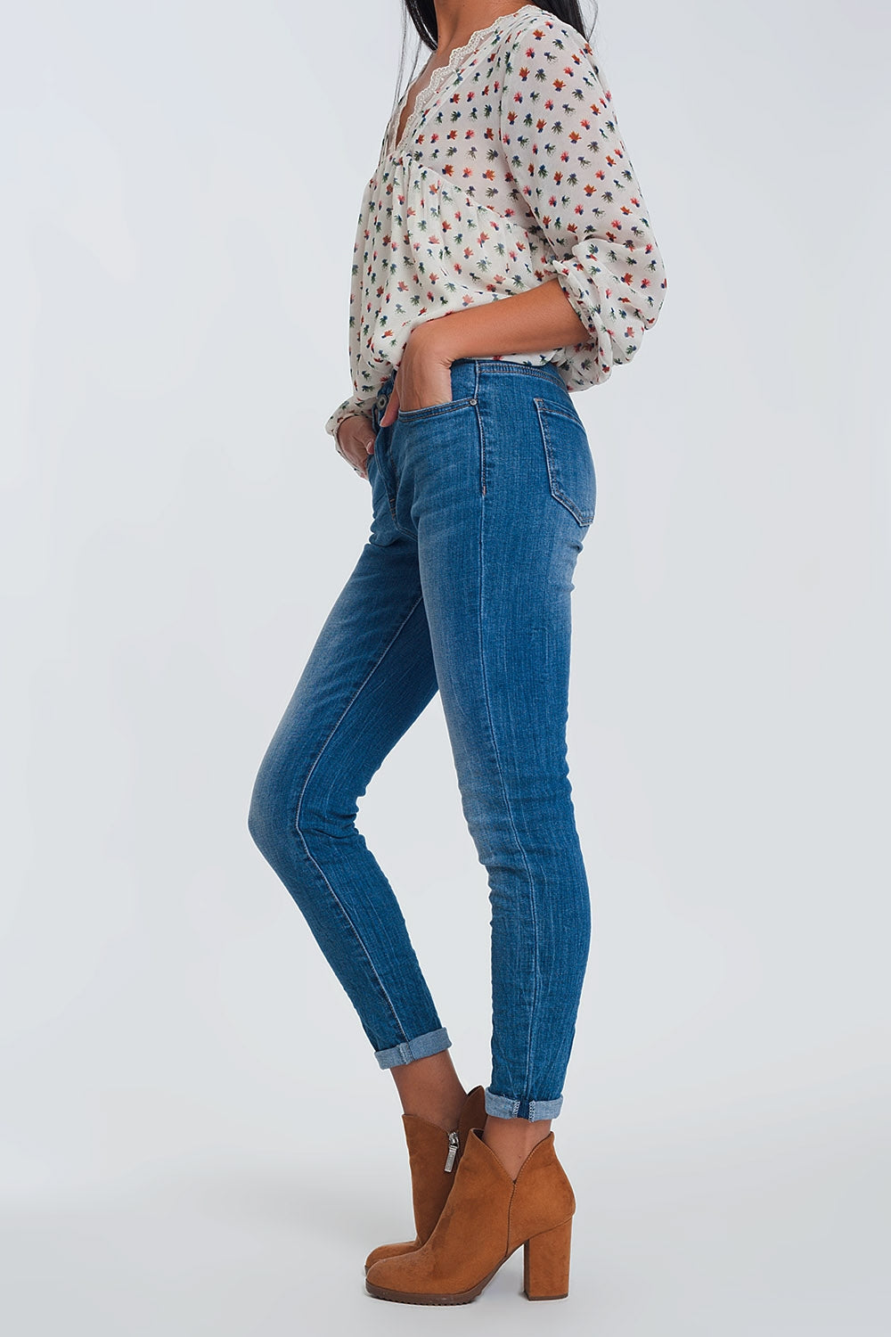 Jean skinny à taille mi-haute - Bleu clair