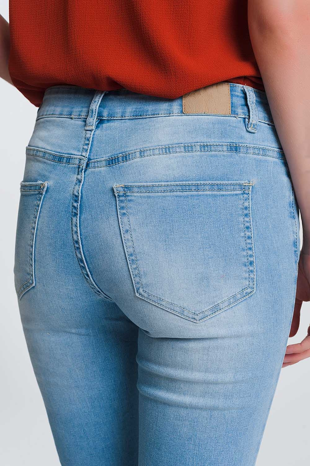 Jean skinny Bleu clair avec ourlet effiloché