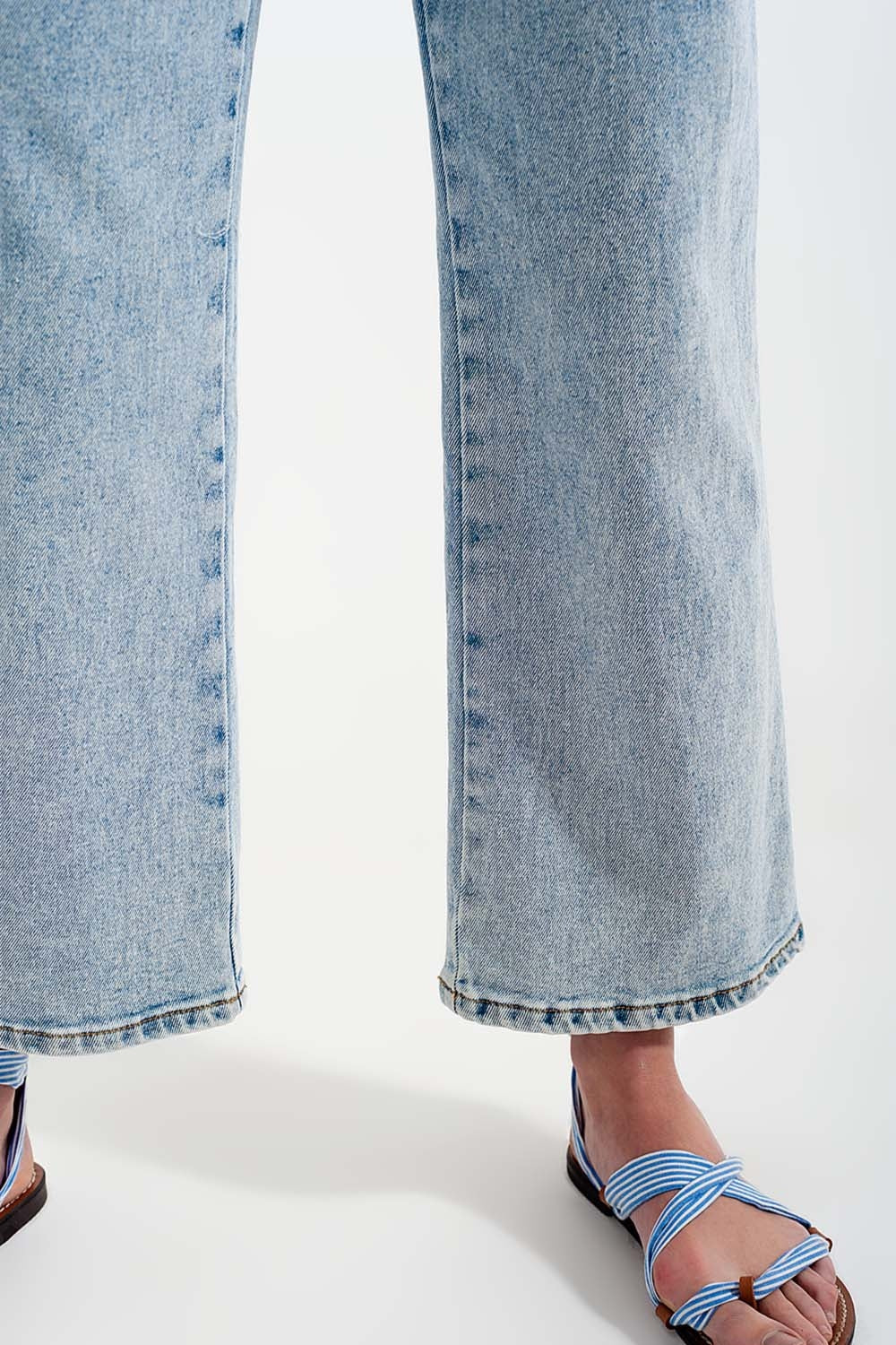 Jean large taille haute - Délavage à l'eau de javel