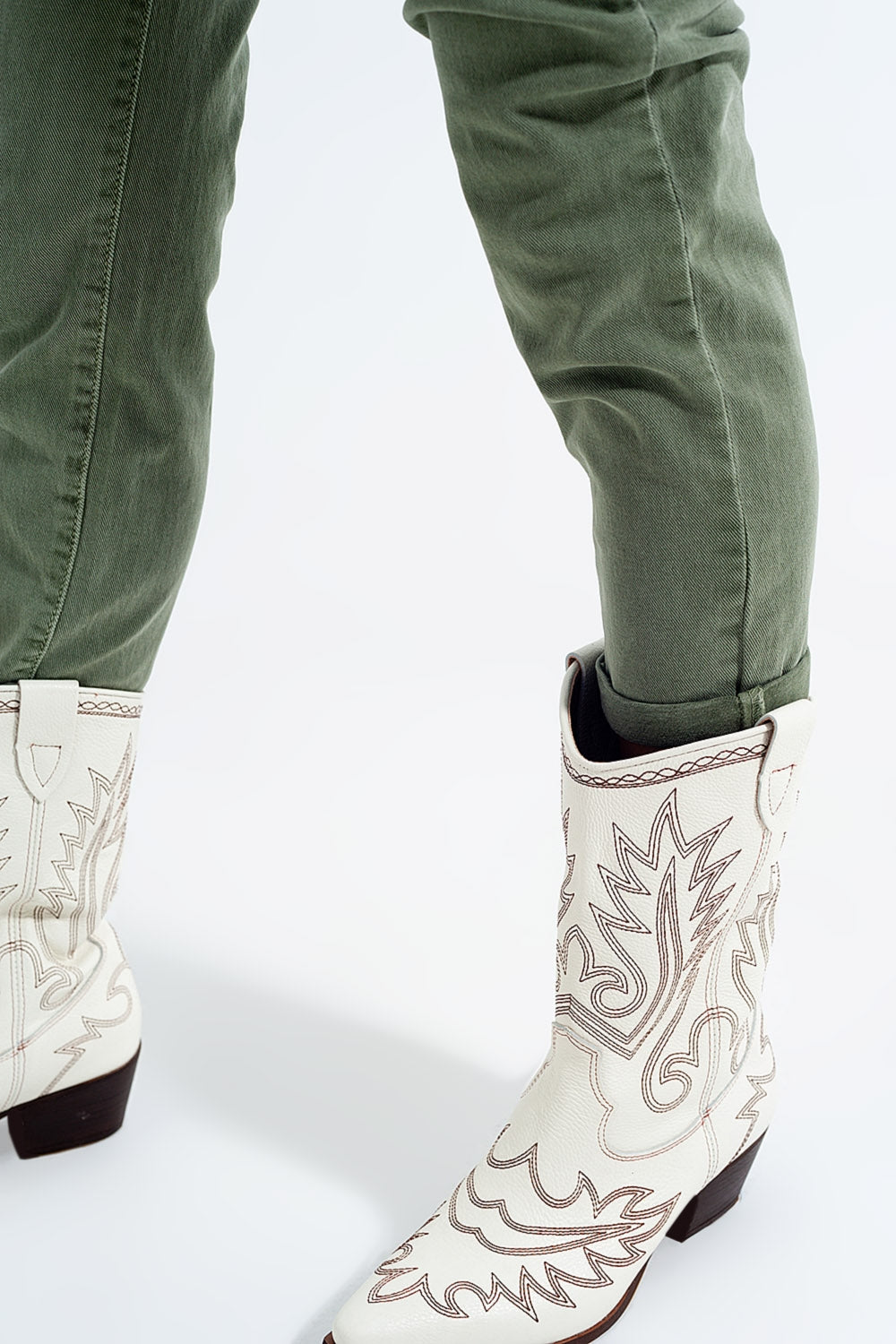 Jean mom à élastique taille haute froncée kaki