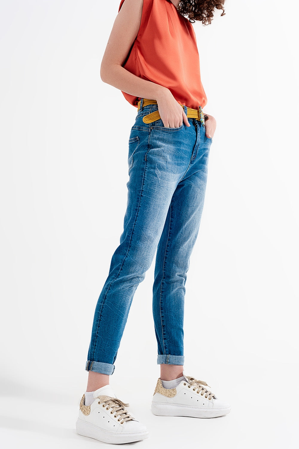 Jean skinny bleu délavé avec abrasions