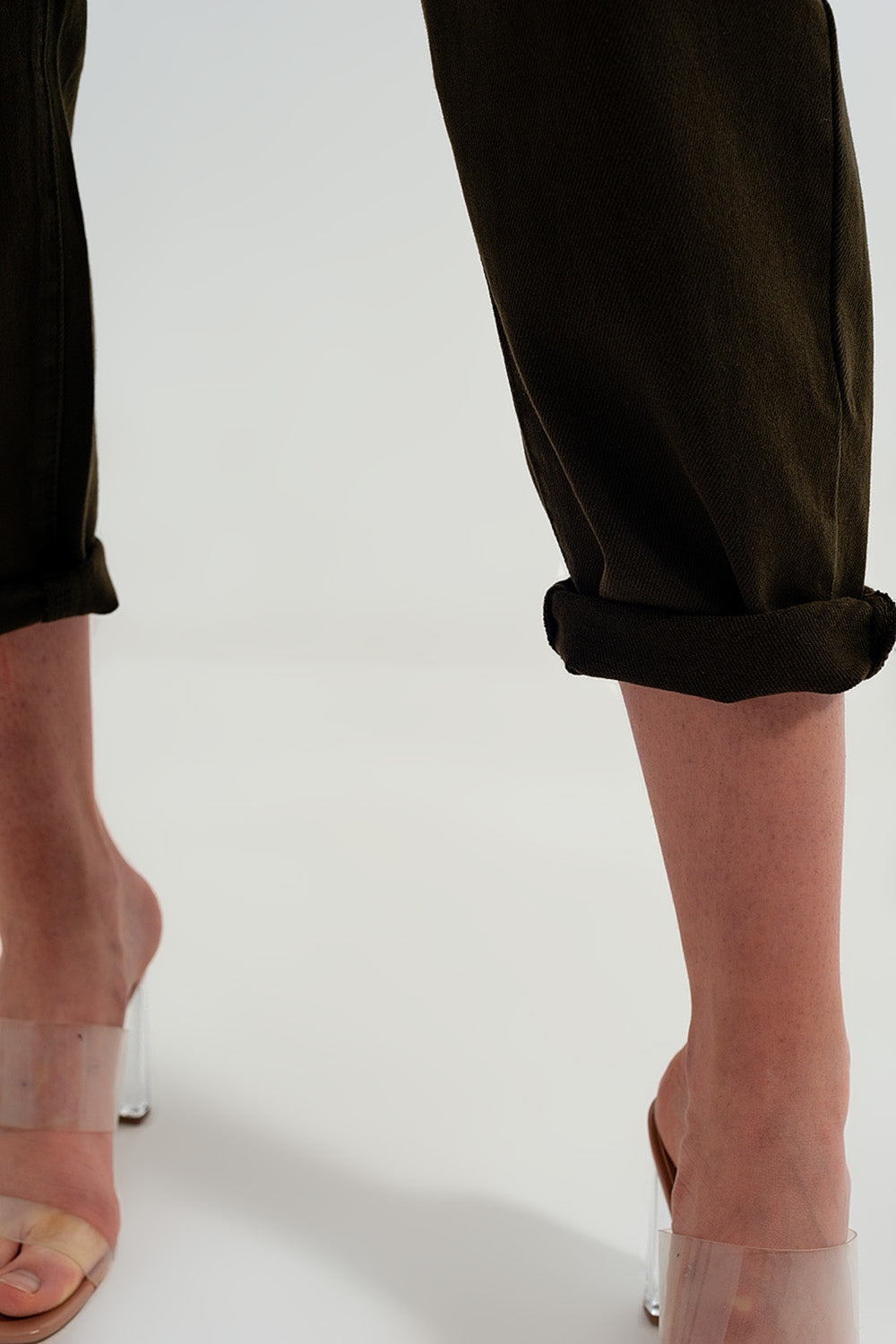Jean dad décontracté à taille haute froncée Kaki