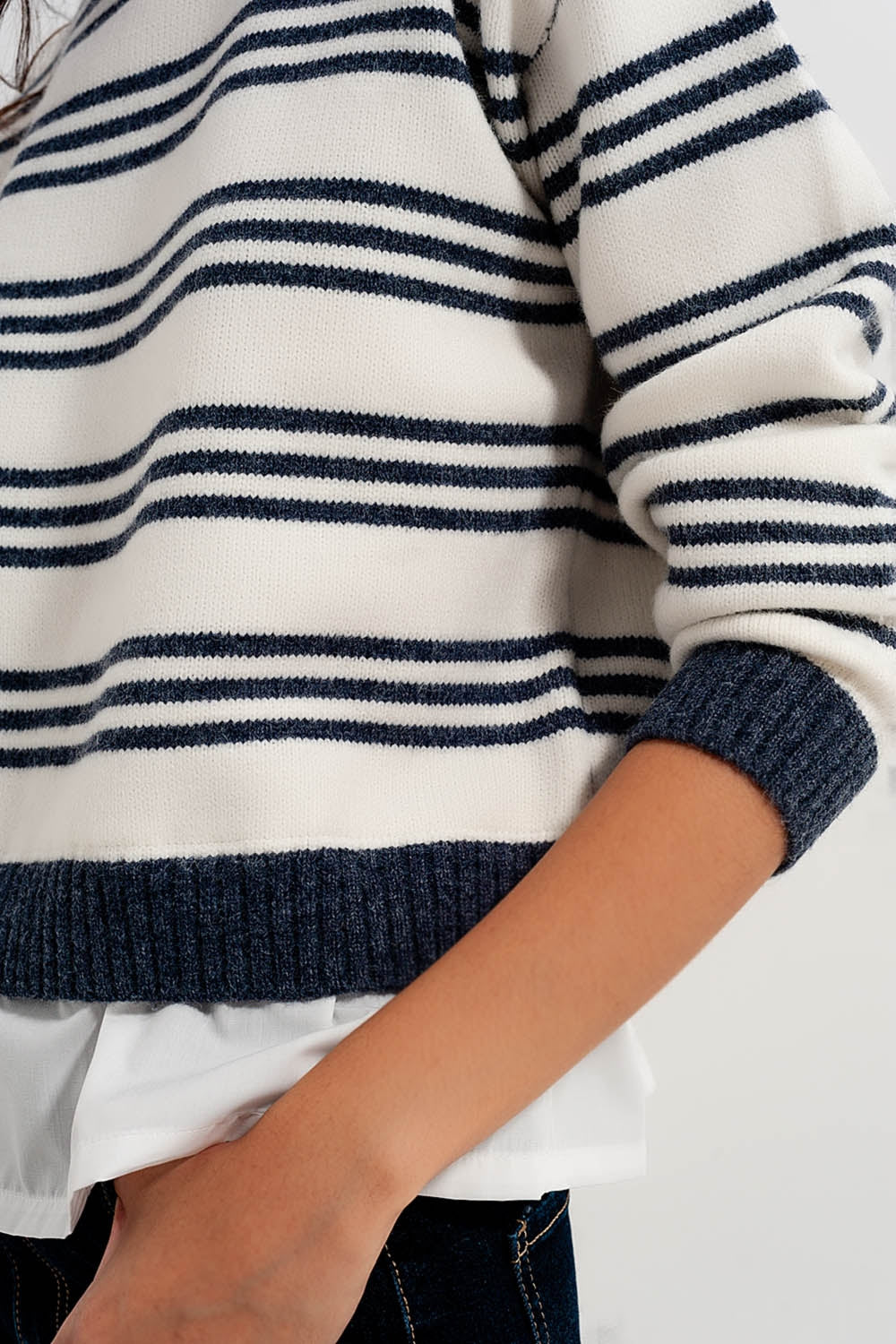 Pull manches longues à rayures blanc