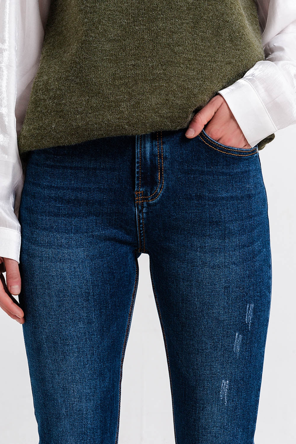 Jean skinny taille haute Délavage bleu moyen