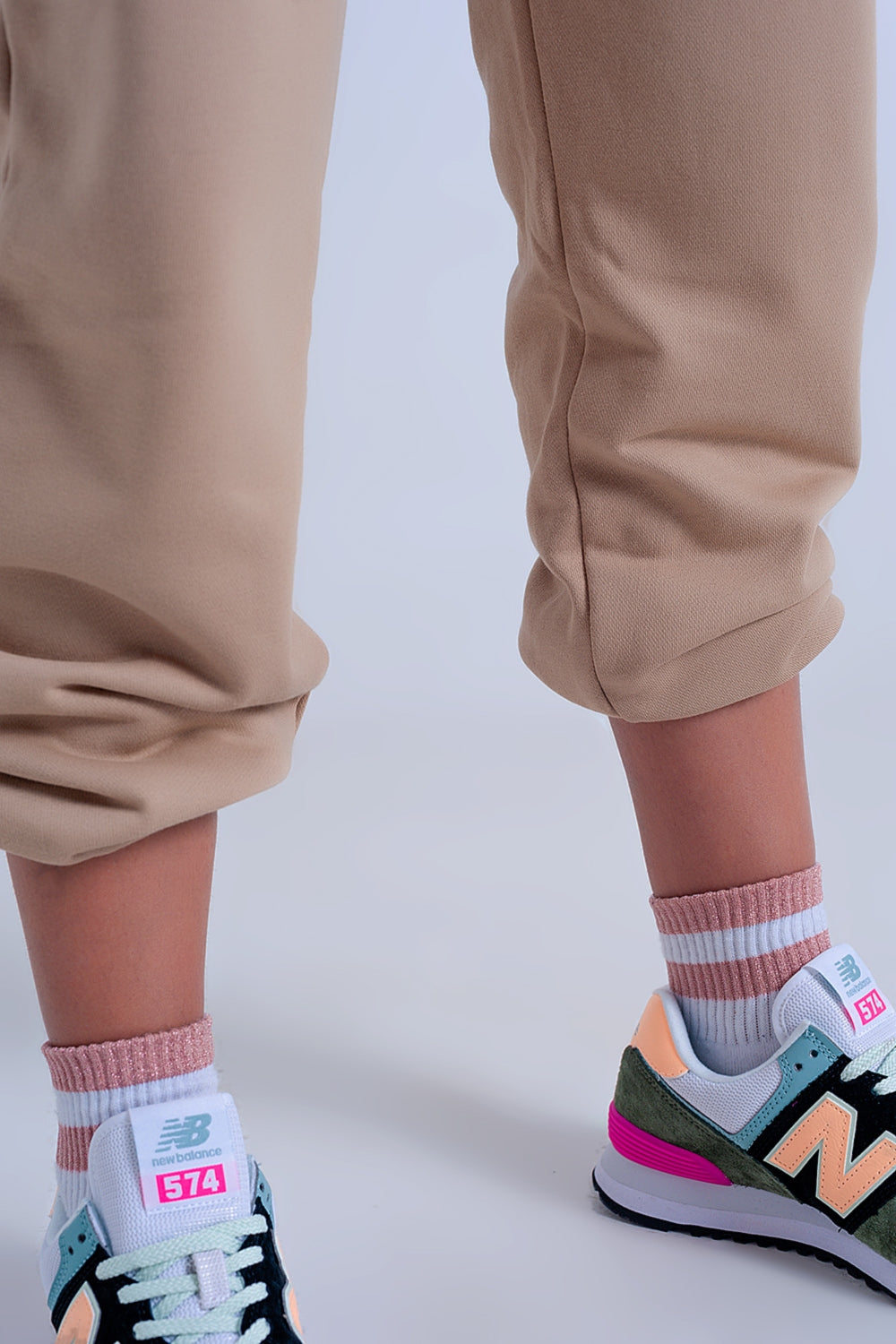 Jogger basique en coton avec lien à nouer beige