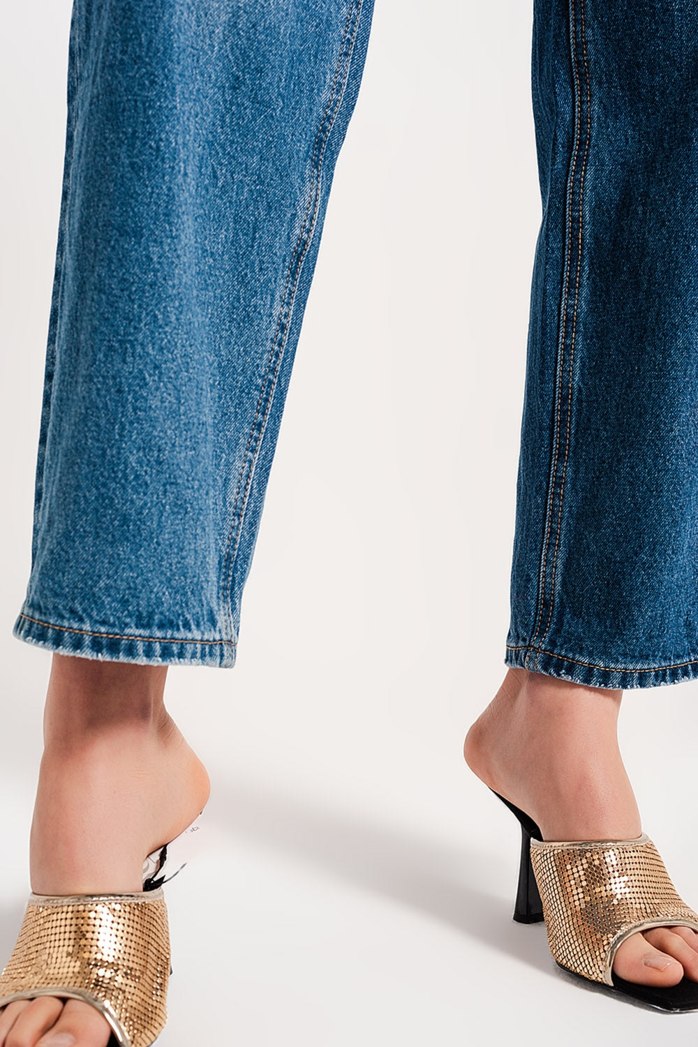 Jean straight avec bouton asymétrique Bleu moyen