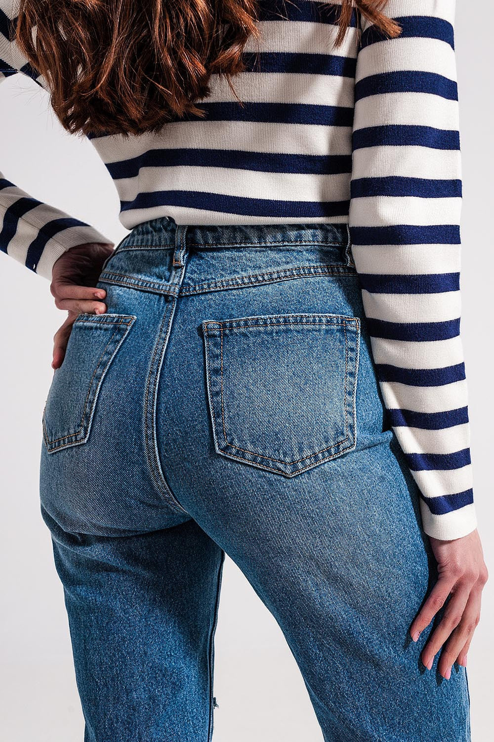 Jean avec bouton asymétrique Bleu moyen