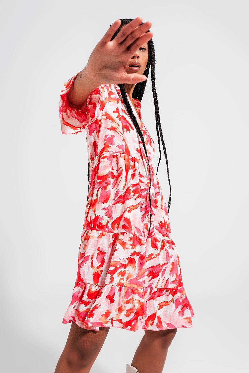 Robe courte avec volants étagés fuchsia