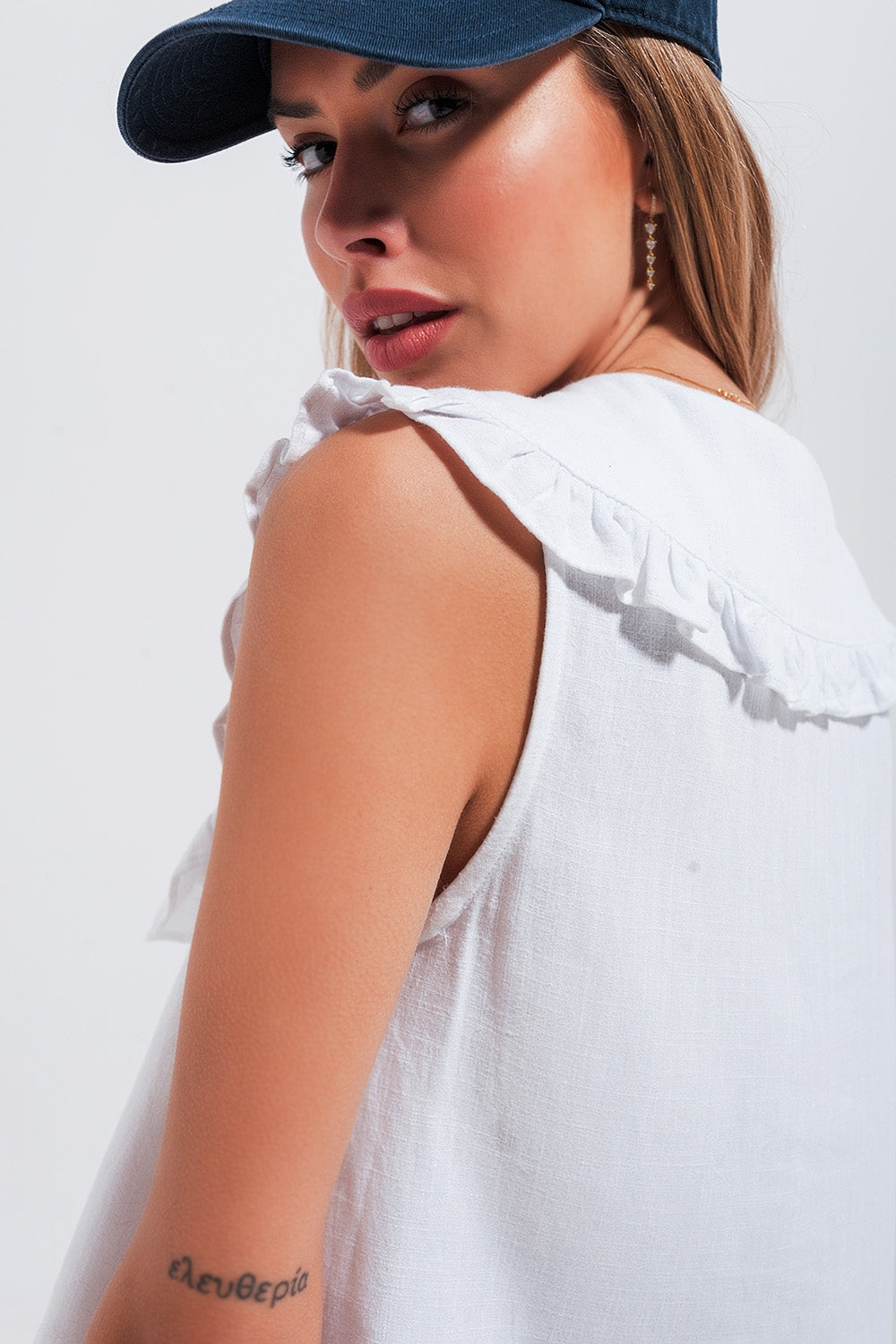 Crop top à col plastron blanc