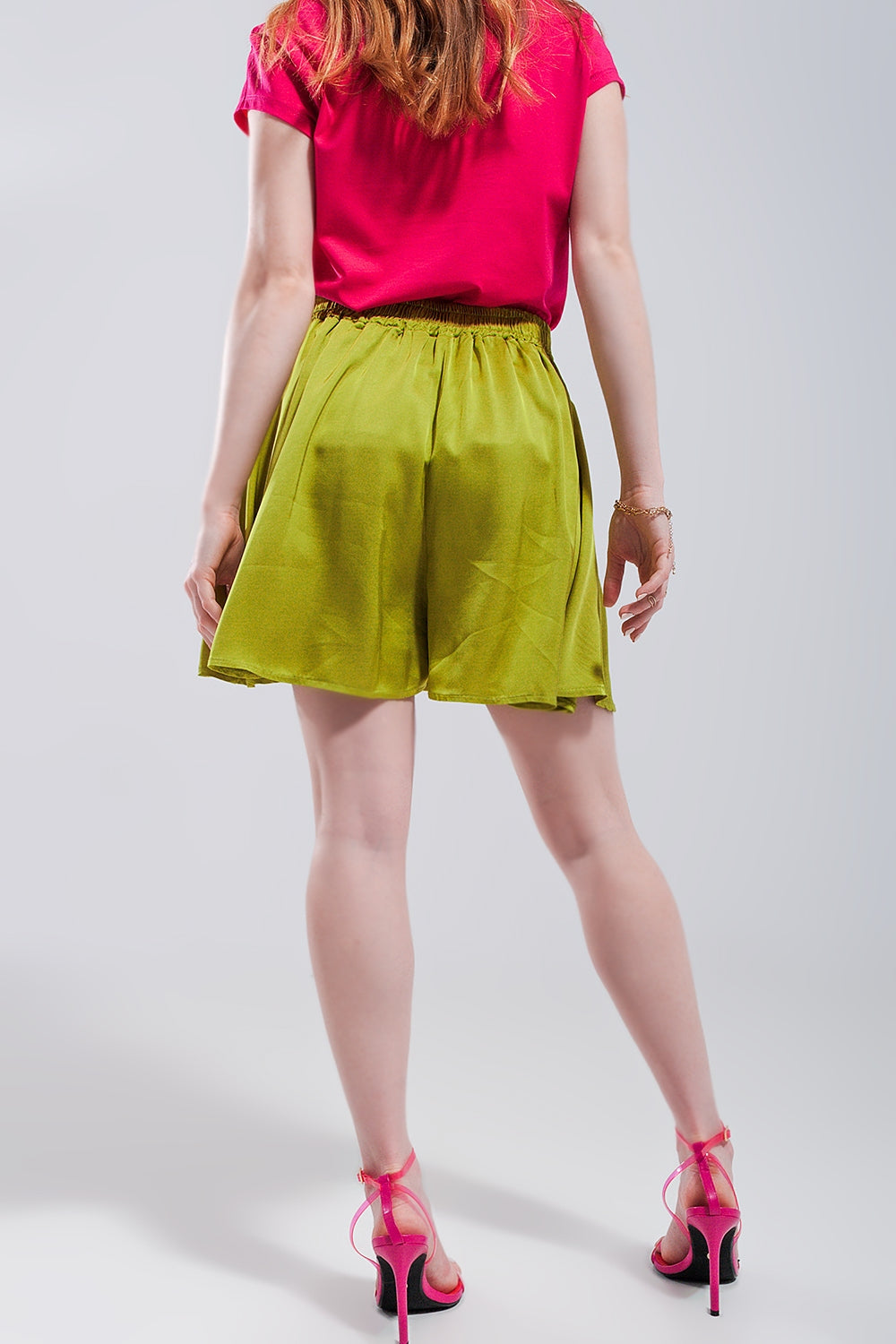 Short en satin à taille haute Citron vert