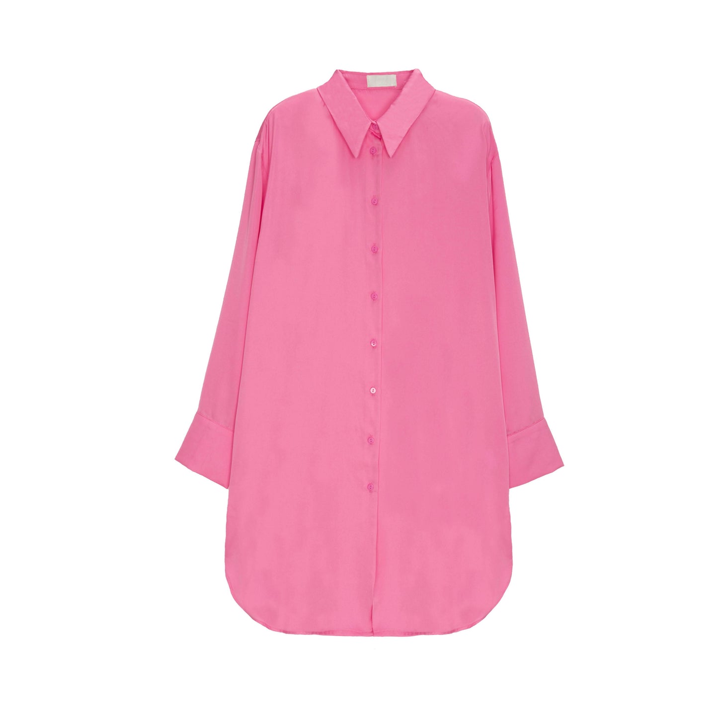Chemise manches longues boutonnée devant en satin rose