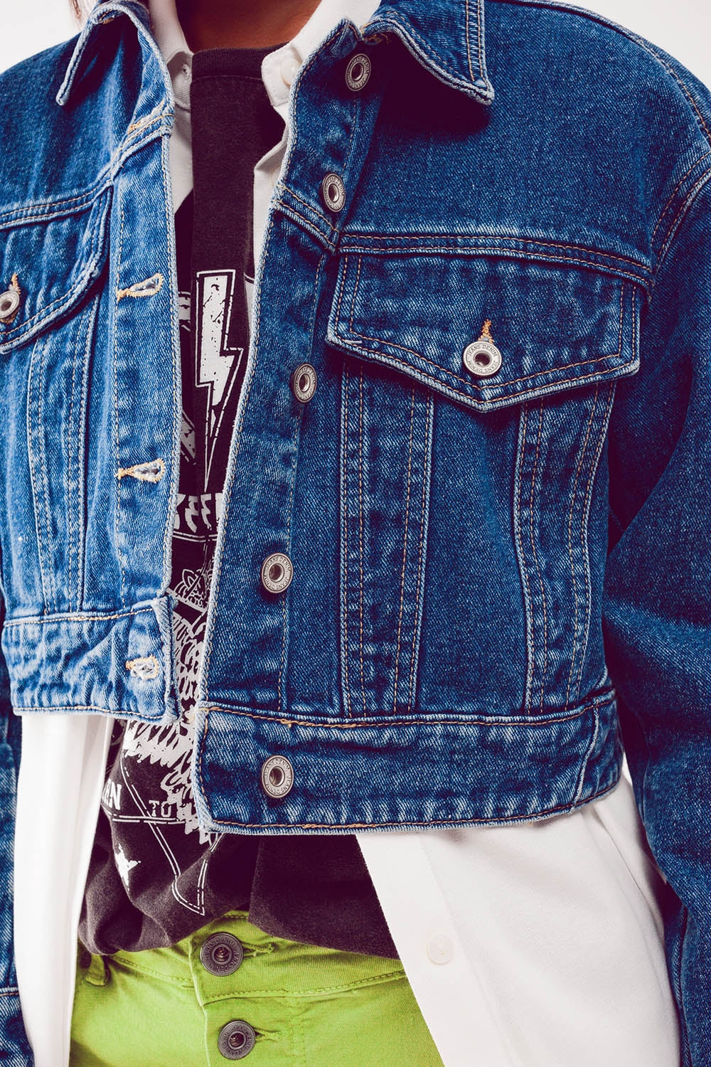 Veste courte en jean Bleu moyen