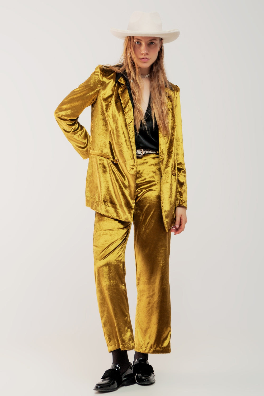Blazer en velours oversized vert citron