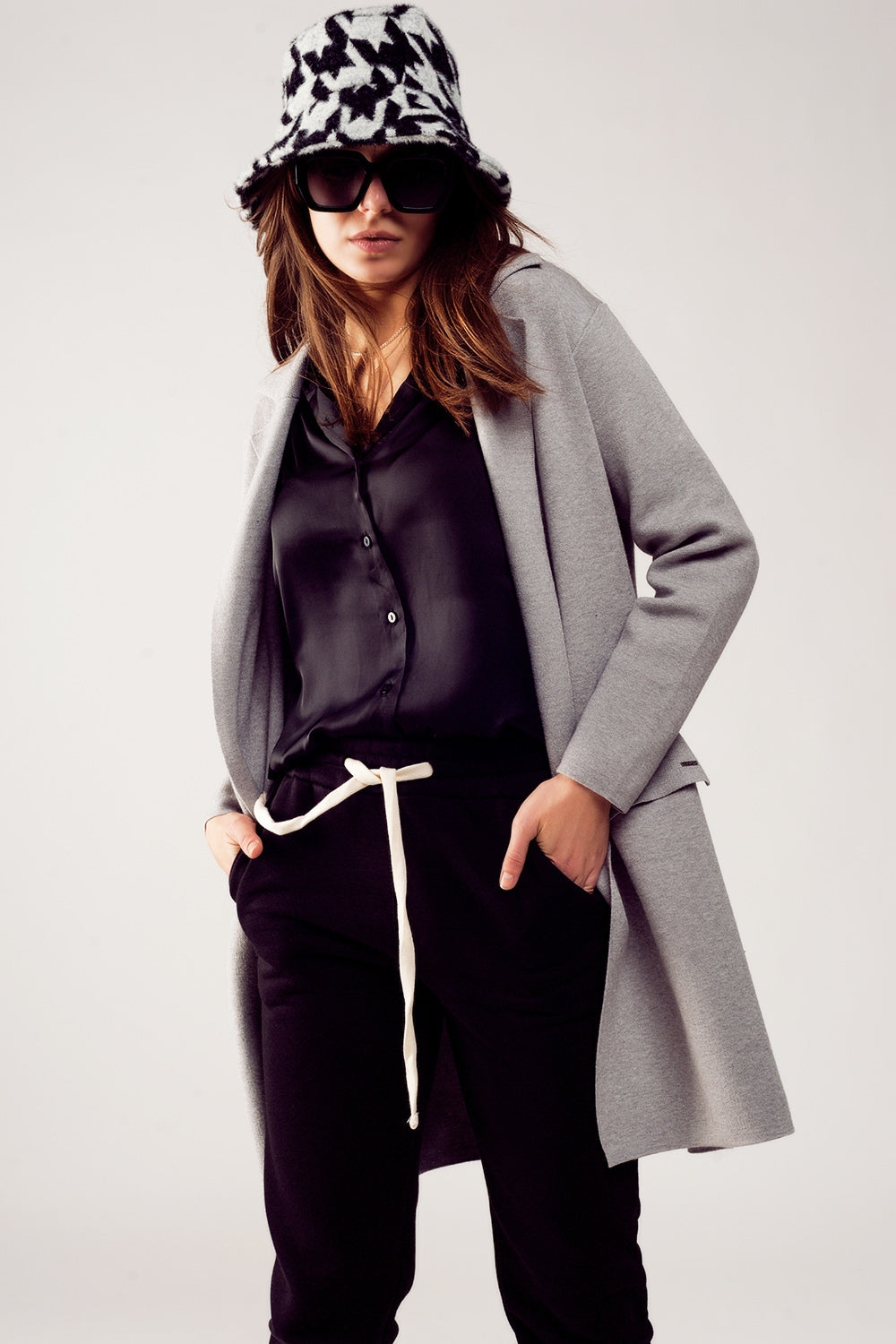 Gilet long avec col oversize gris