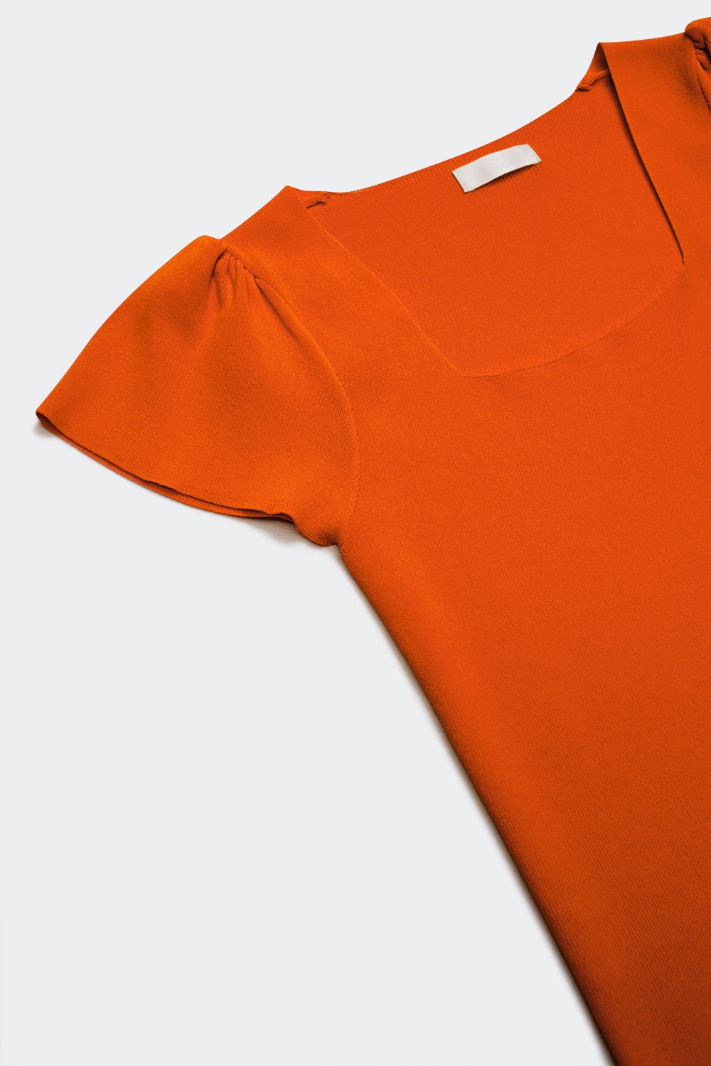 Pull à encolure carrée avec manches bouffantes orange
