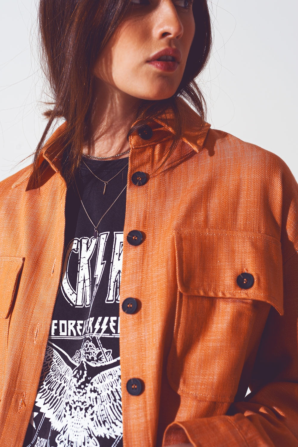 Veste chemise aux manches longues Orange