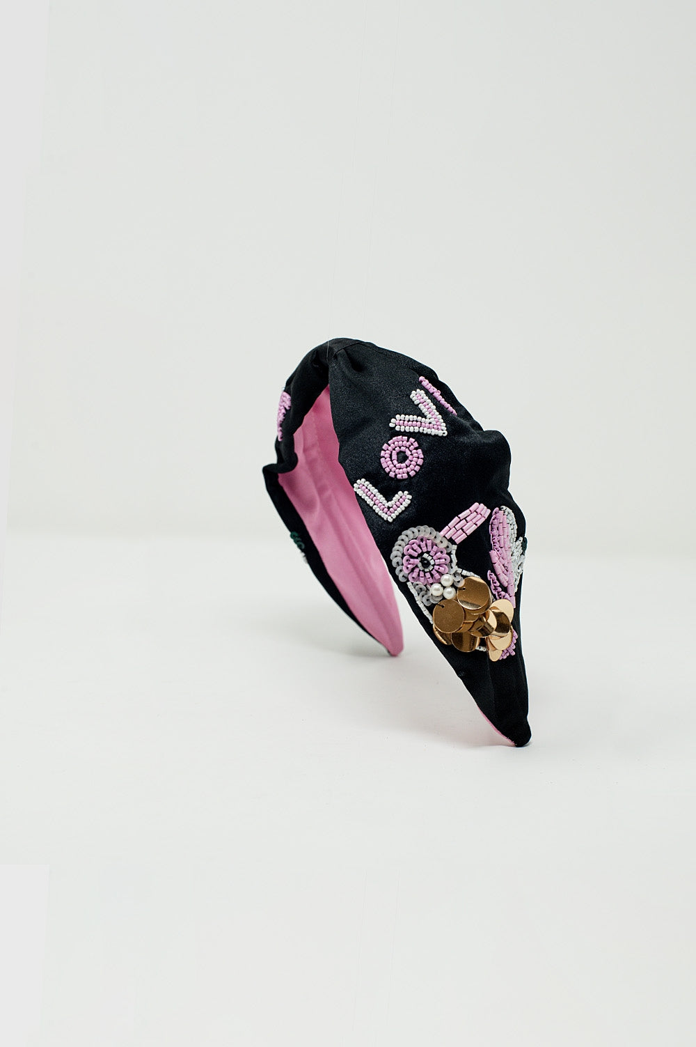 Bandeau noir avec oiseau brodé