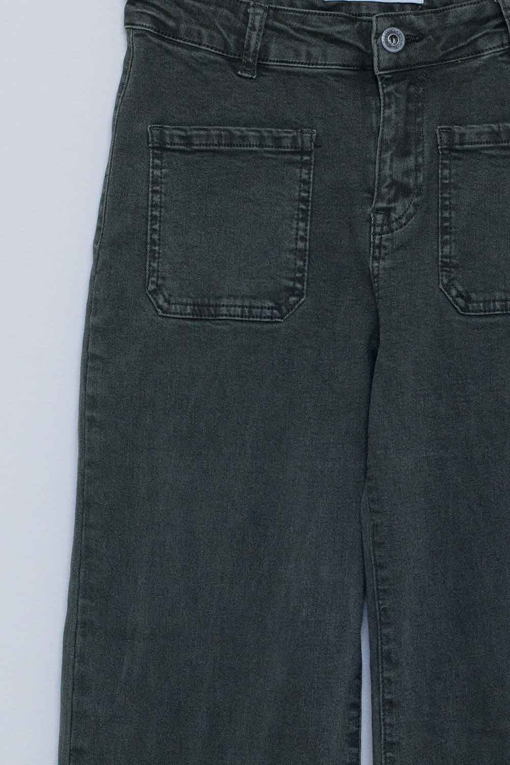 jean flare à taille haute et poches avant kaki foncé