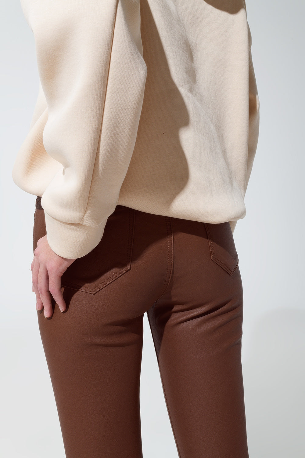 Pantalon super skinny effet similicuir marron clair