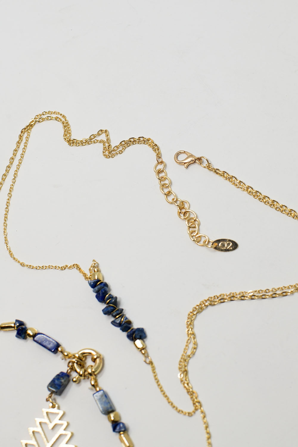 Sautoir 2 en 1 en or avec perles bleues