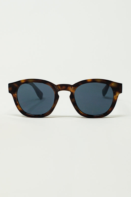 90's Round Sunglasses With Black Lenses and Dark Brown Toroise Shell Frame