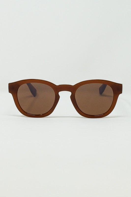 90's Round Sunglasses With Brown Tinted Lenses and Light Brown Frame