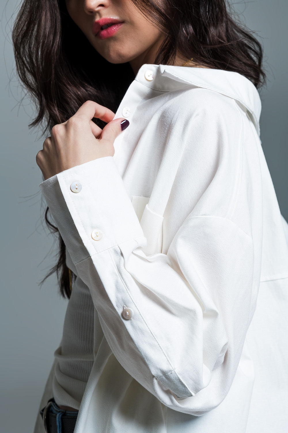 Boyfriend Cut Shirt With 3/4 Sleeve in White