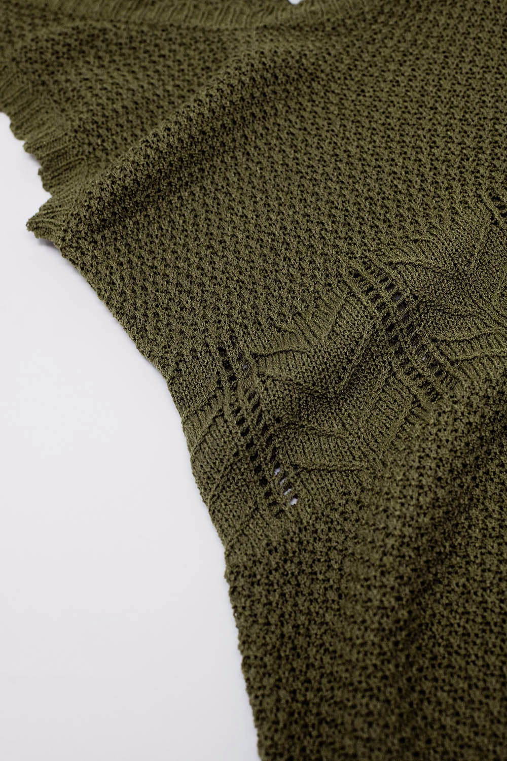 Robe midi sans manches en maille kaki à col rond