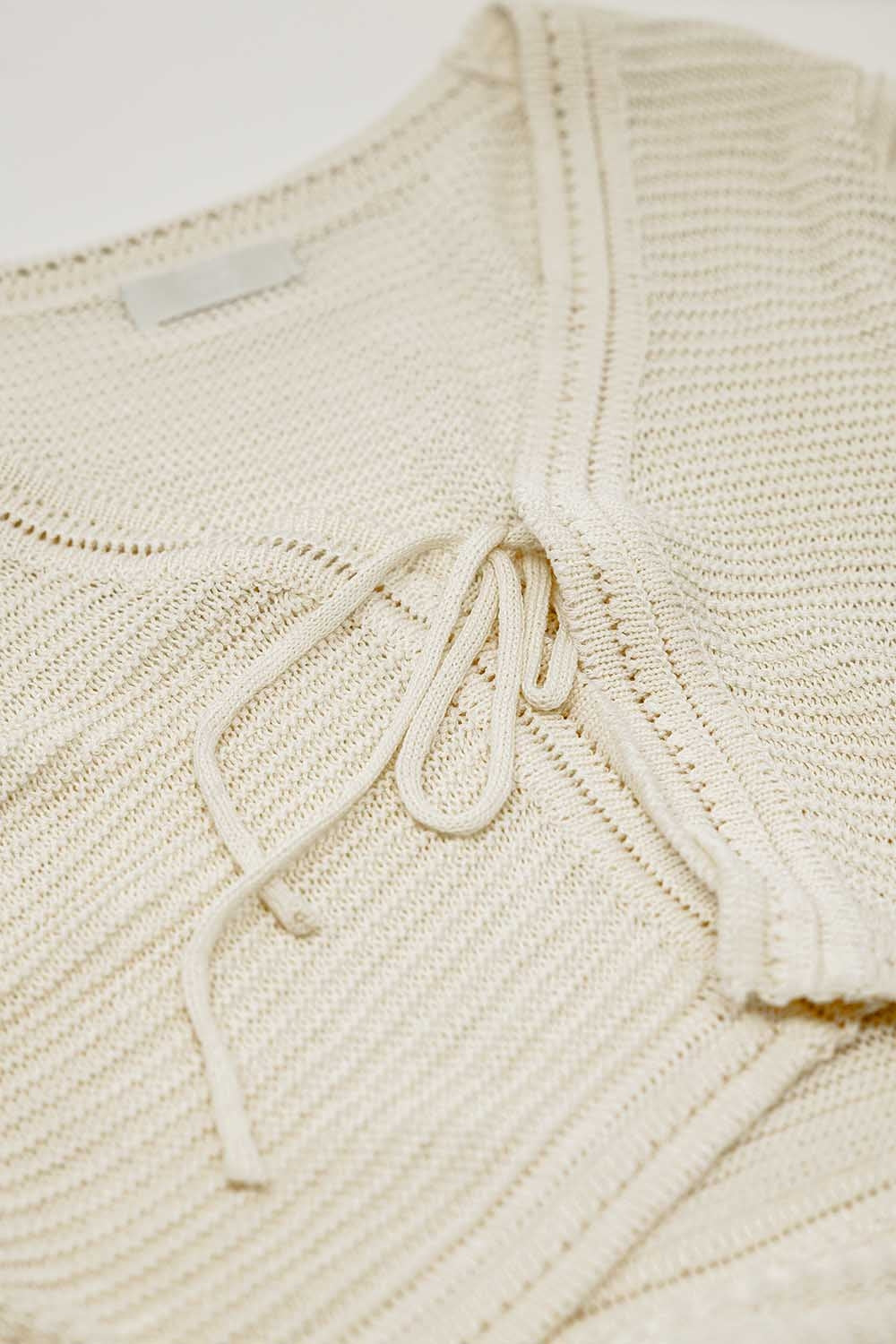 Cardigan long en maille à manches cloche en crème avec détails de nœuds