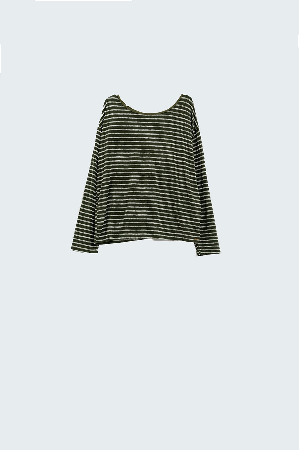 T-shirt décontracté à rayures en kaki avec dos ouvert