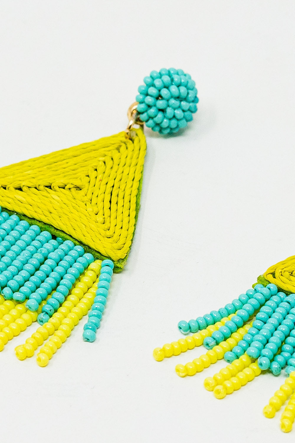 Boucles d'oreilles Turquoise avec pyramide et frange de citron vert