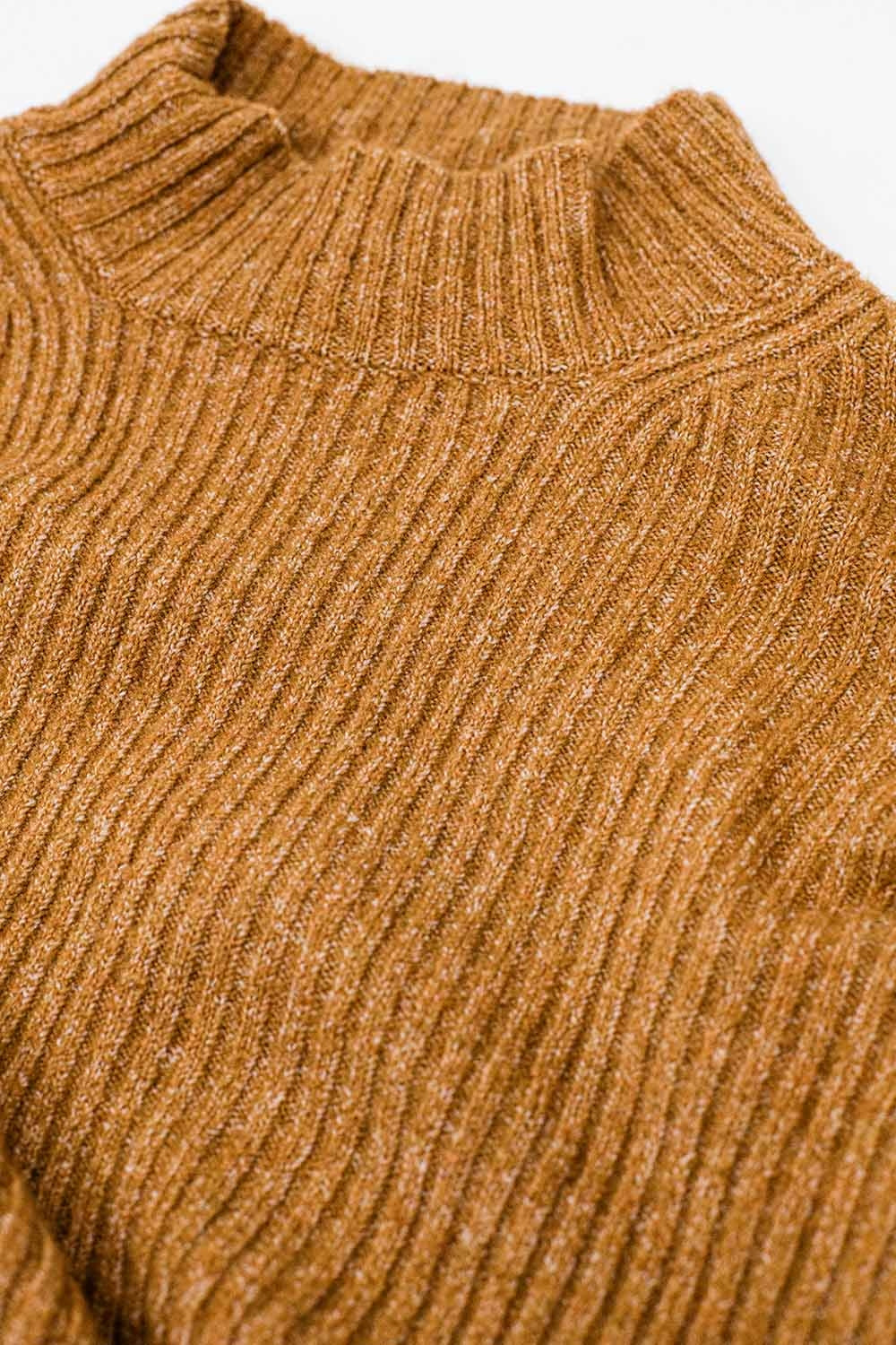 pull décontracté à col montant en côtes camel