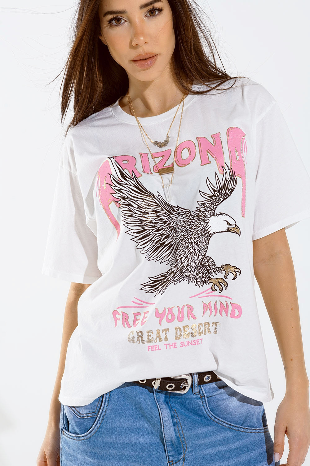 Arizona T-shirt with Eagle Digital Print in White
