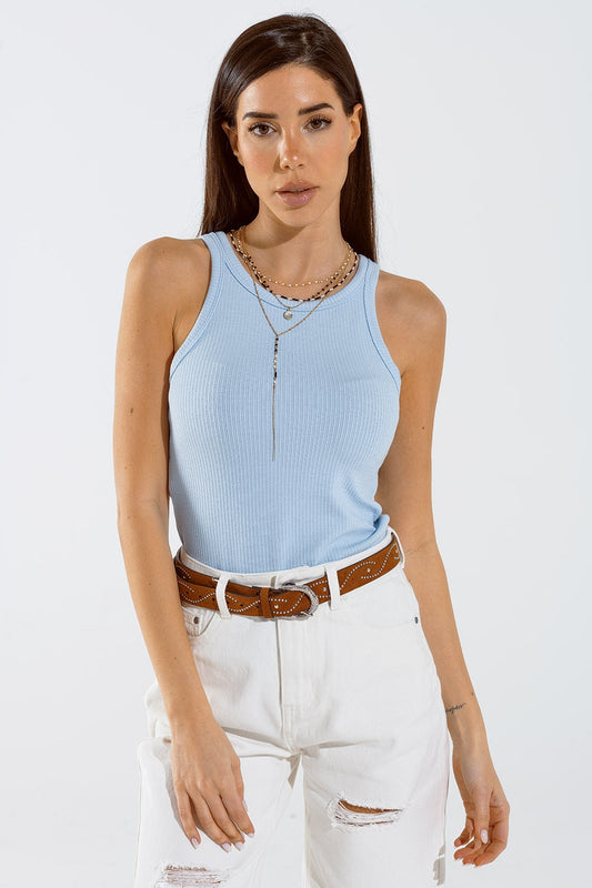 Basic Baby Blue Tank Top in Rib
