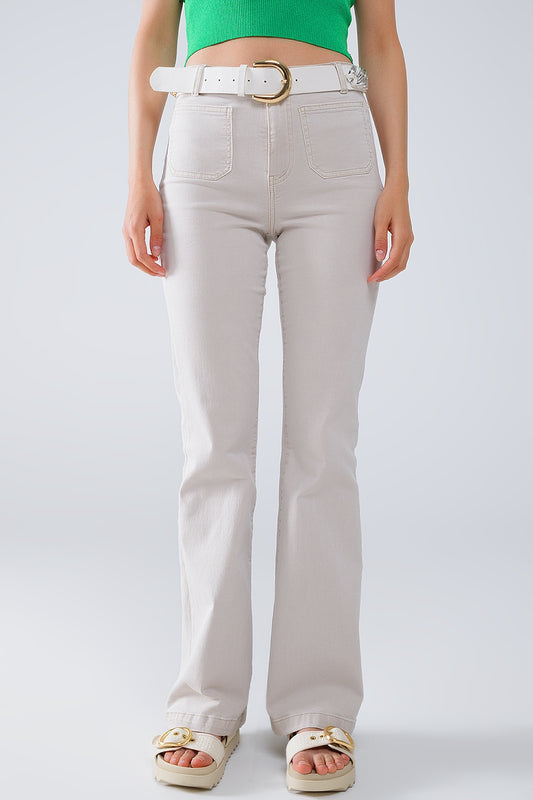 Q2 bEIGE Jean skinny évasé avec poche avant