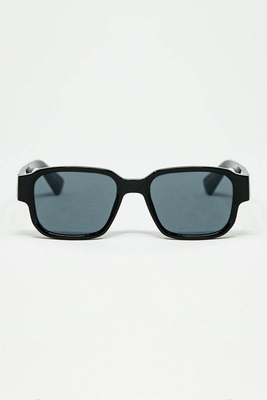 Black Chunky Square Sunglasses In Crystal Grey