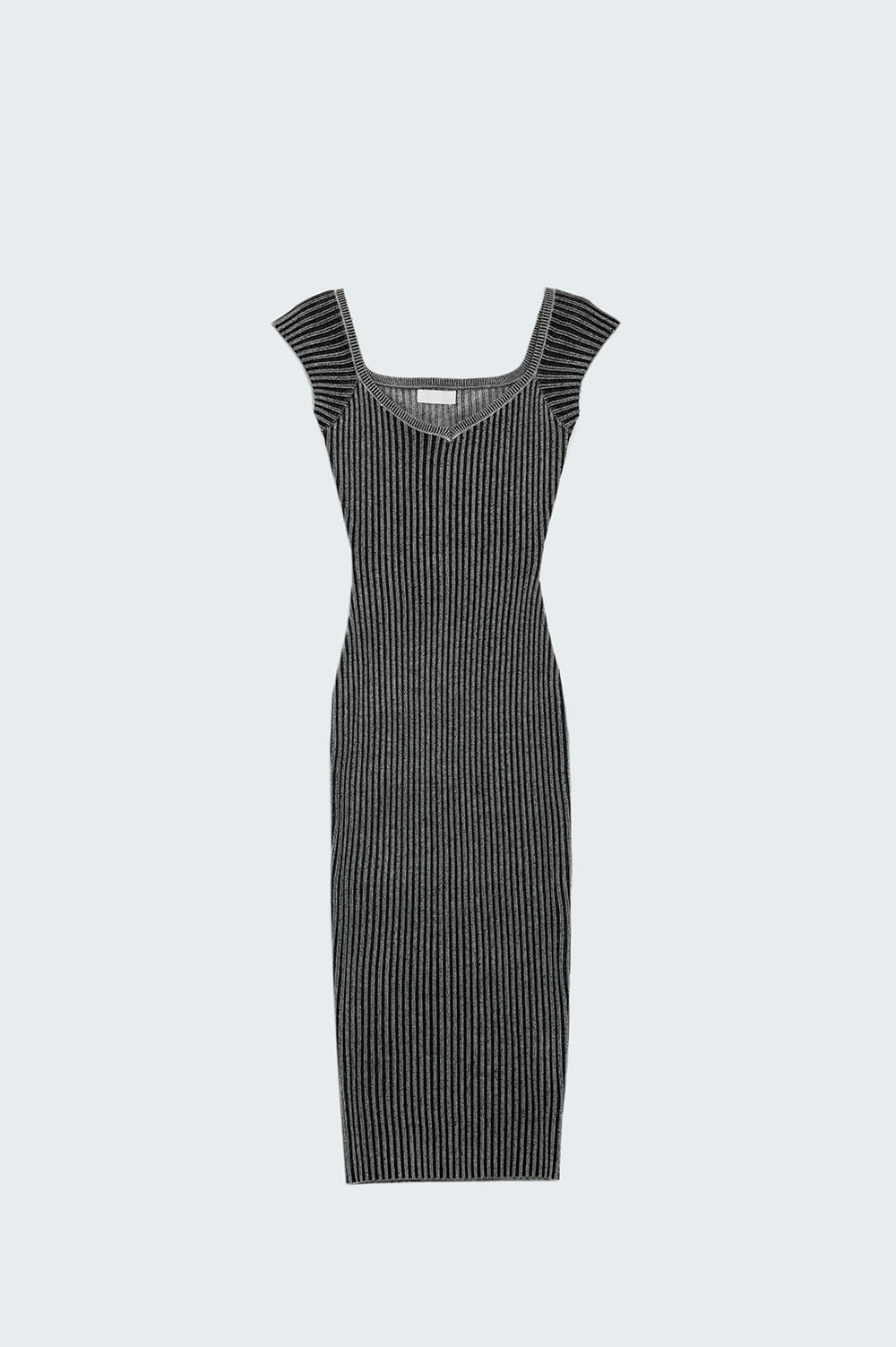 Black Midi Rib Thick Bodycon Dress With Cap Sleeves