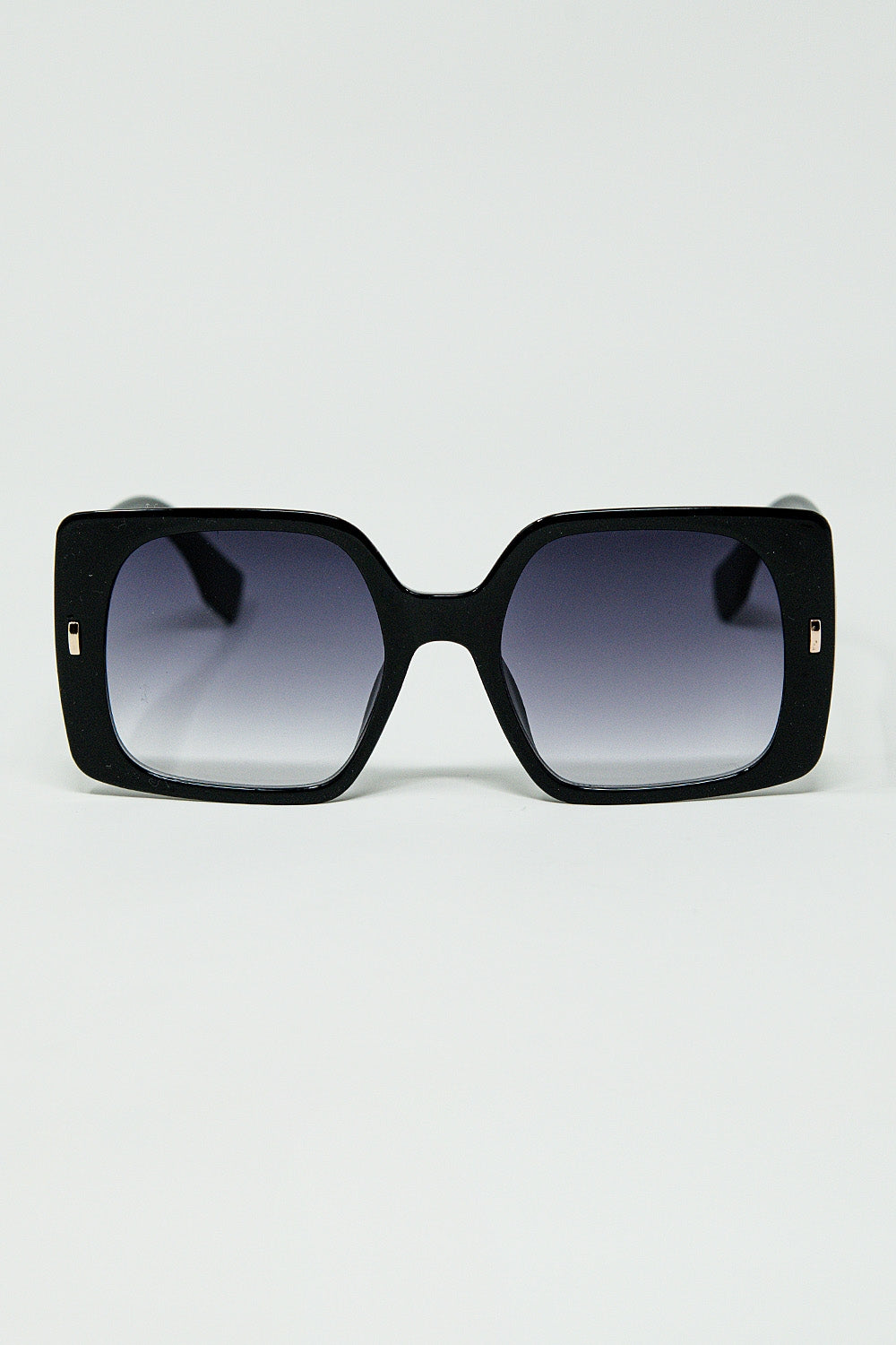 Black square sunglasses with gold detail on the side