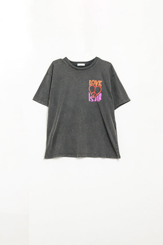 Black T-Shirt with Love is Air and Heart with Peace logo