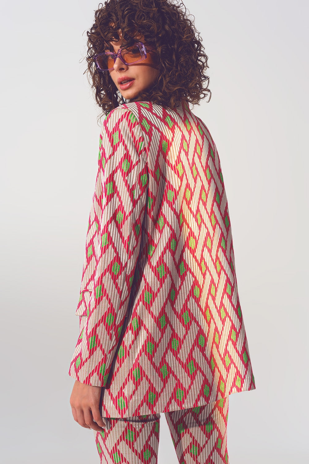 Blazer à imprimé géométrique Rose