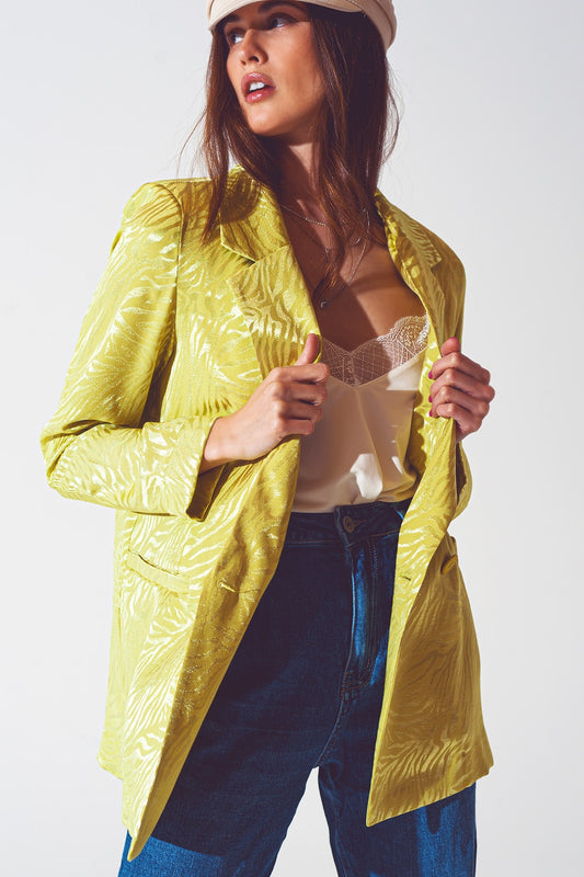Q2 Blazer à imprimé zèbre surdimensionné en vert