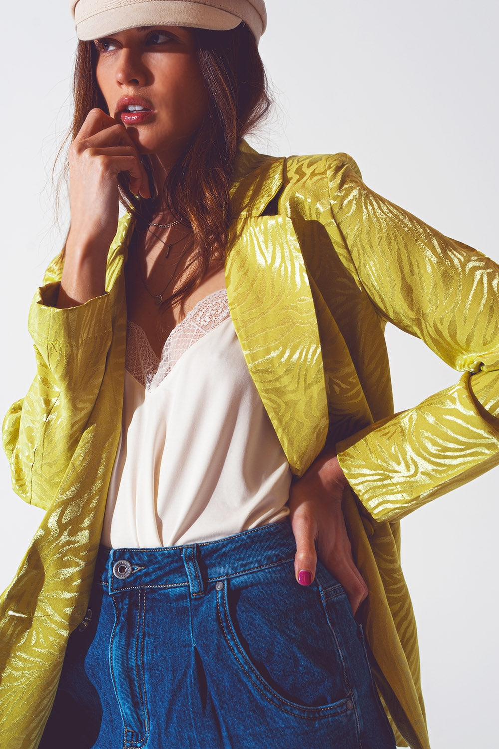 Blazer à imprimé zèbre surdimensionné en vert