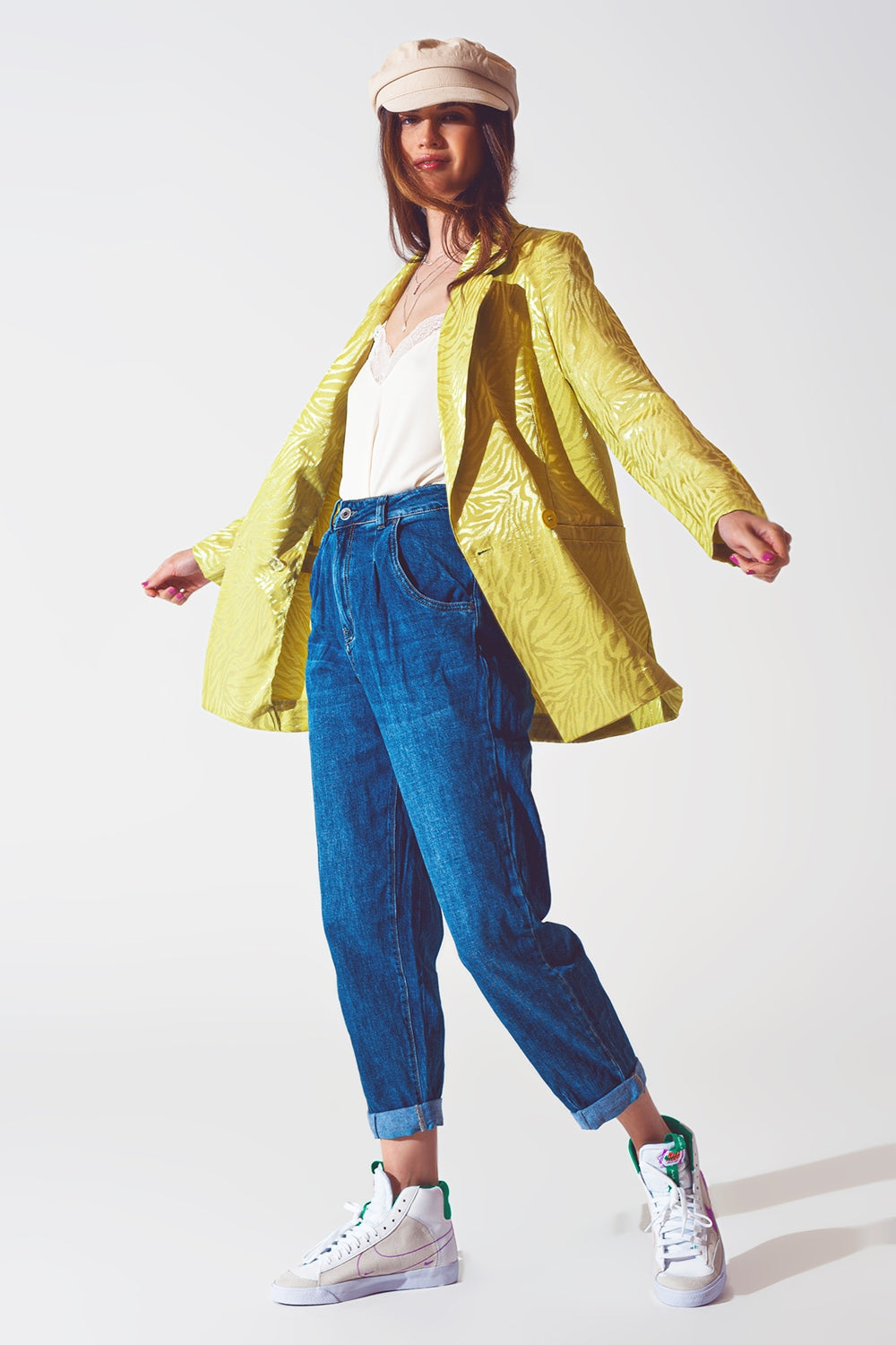 Blazer à imprimé zèbre surdimensionné en vert