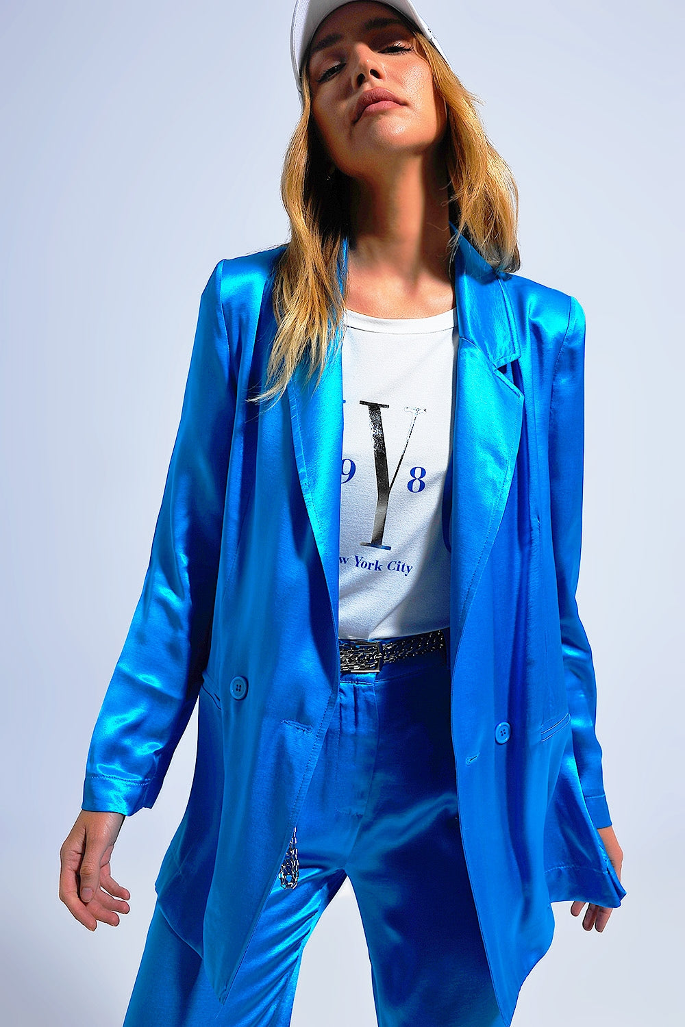 Blazer en satin Bleu vif
