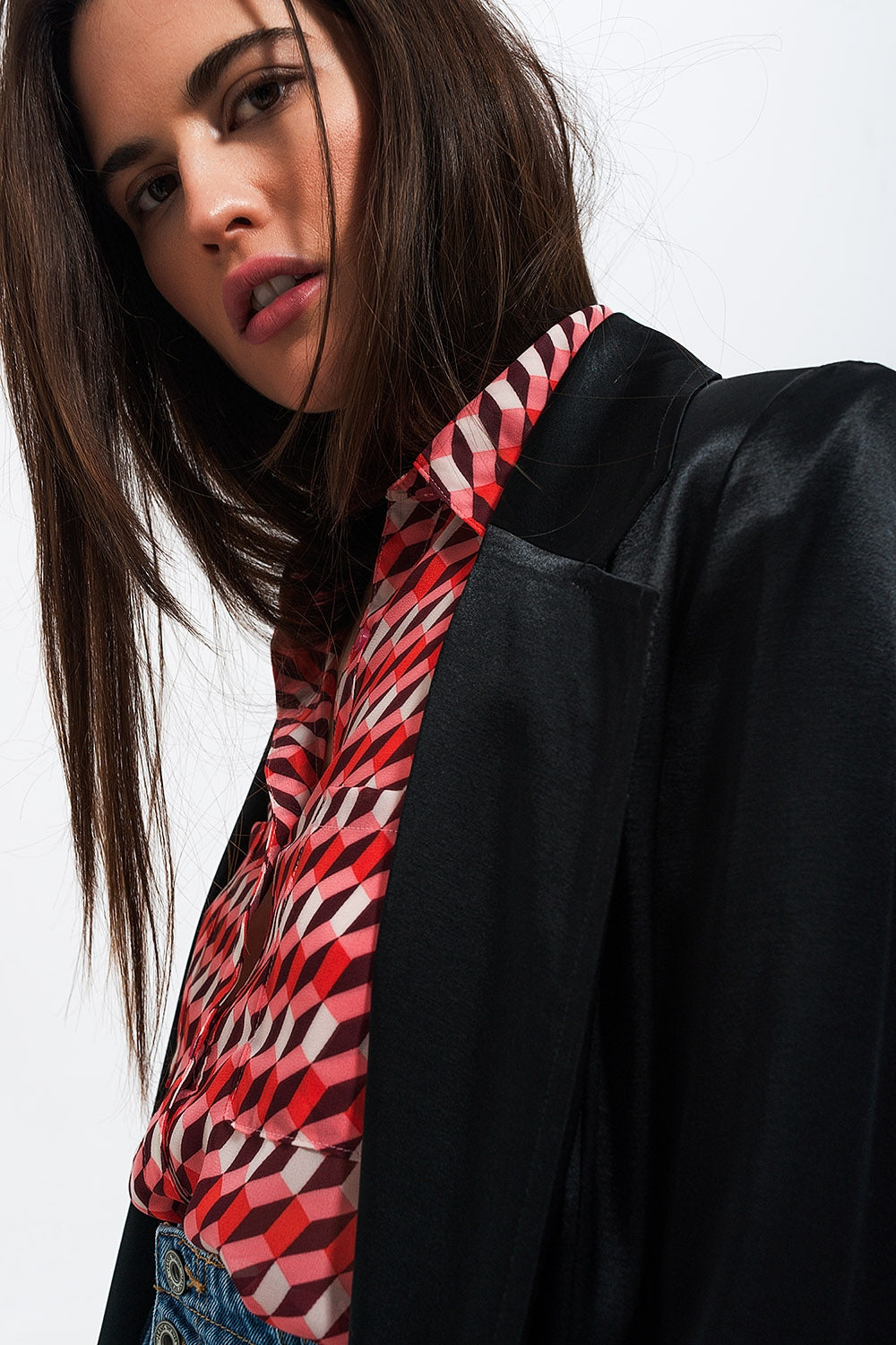 Blazer en satin noir