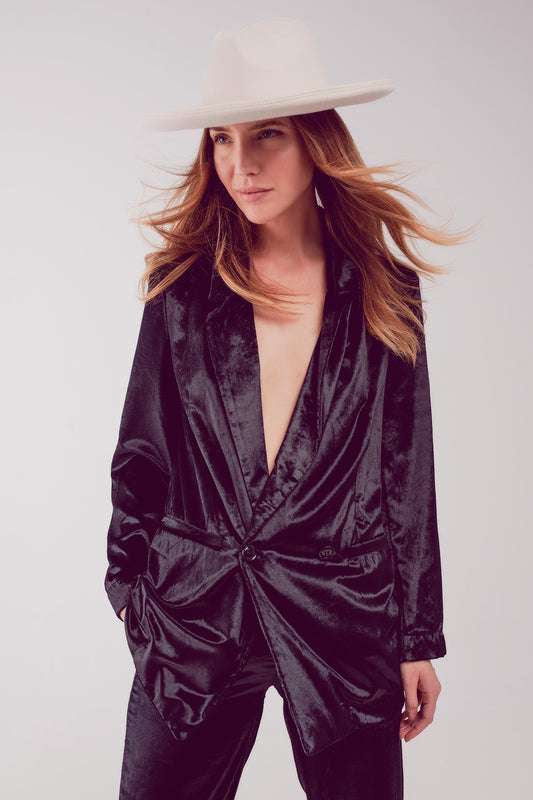 Q2 Blazer en velours oversized noir