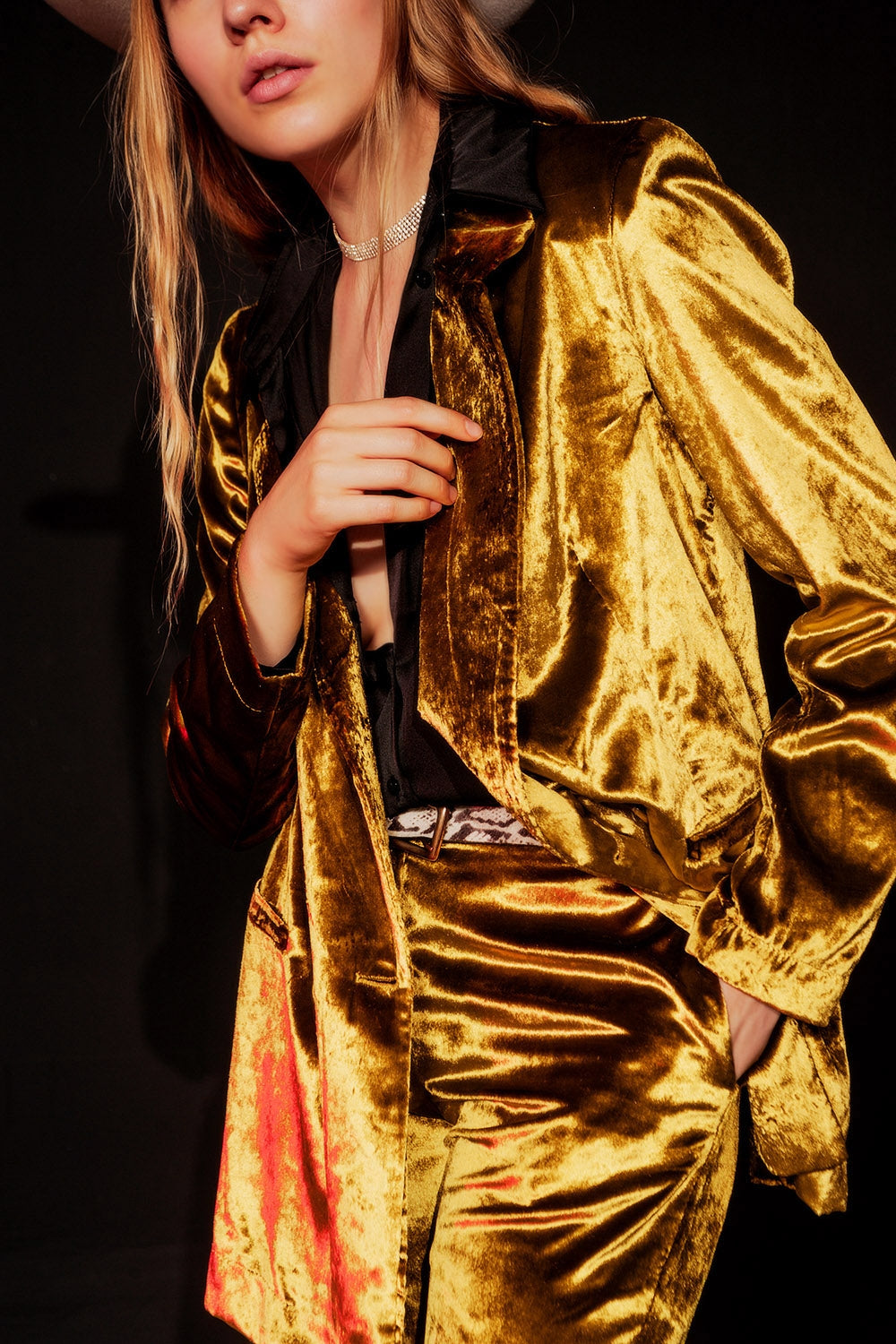 Blazer en velours oversized vert citron